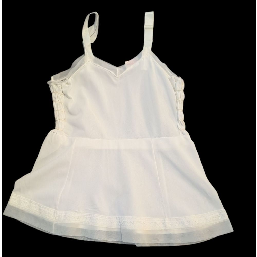 60s Vintage MCM Toddler Girls White Satin Lace Slip Dress Floral